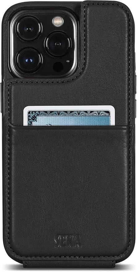 SENA Wallet Skin, Durable Quality Leather Bifold Card Slots Wallet Case for iPhone (Black, iPhone 13 Pro Max)
