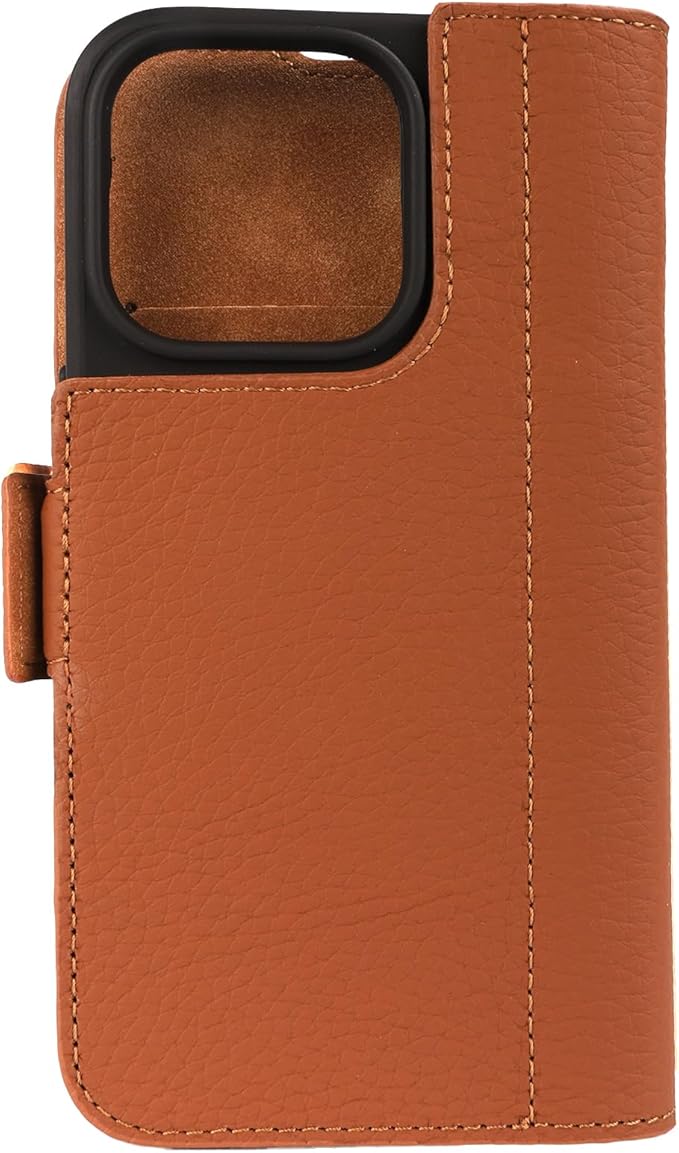 Genuine Pebbled Leather Wallet Book Case Compatible with iPhone 16 Pro (6.3")