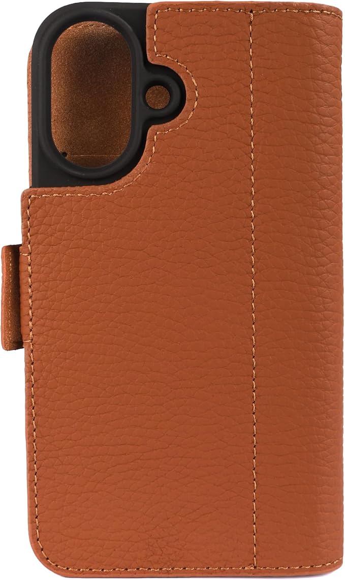 Genuine Pebbled Leather Wallet Book Case Compatible with iPhone 16 (6.1")