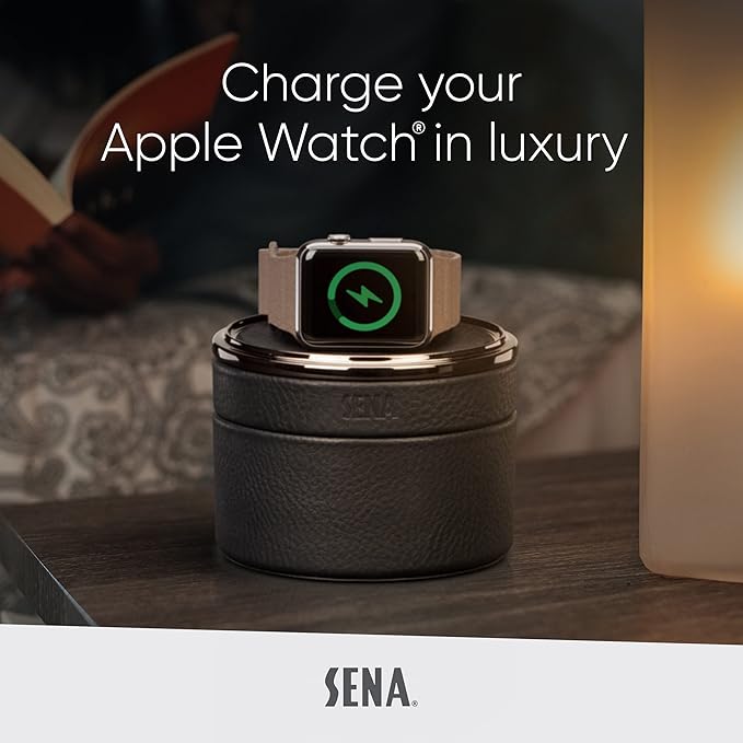 Sena Leather Travel Watch Case for Apple Watch Series 1,2,3,4,5,6,7,8,9 and SE, Converts from Travel Case to Charging Stand, not fit Watch Ultra/Ultra 2,