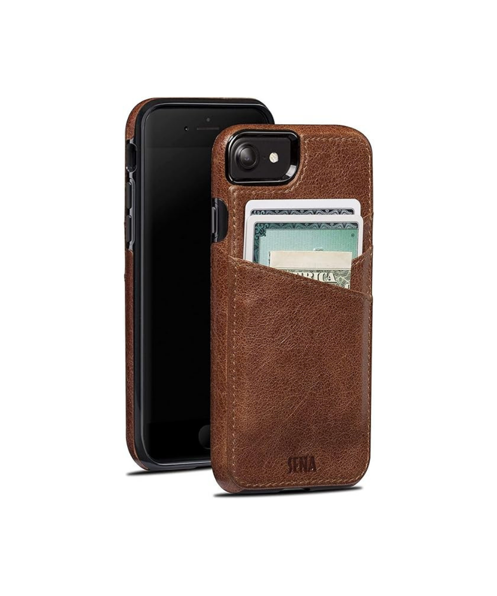 SENA Lugano Wallet, Genuine Leather Drop Safe Protection Card Holder Case for New iPhone SE 3 (2022) / 2020 / iPhone 8 / iPhone 7, Cognac
