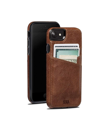 SENA Lugano Wallet, Genuine Leather Drop Safe Protection Card Holder Case for New iPhone SE 3 (2022) / 2020 / iPhone 8 / iPhone 7, Cognac