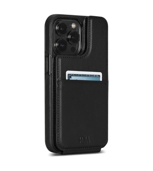 SENA Wallet Skin, Durable Quality Leather Bifold Card Slots Wallet Case for iPhone (Black, iPhone 13 Pro Max)