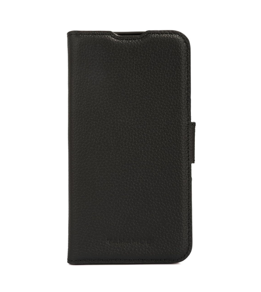 Genuine Pebbled Leather Wallet Book Case Compatible with iPhone 16e, iPhone 17e (6.1")