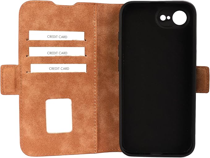 Genuine Pebbled Leather Wallet Book Case Compatible with iPhone 16e, iPhone 17e (6.1")