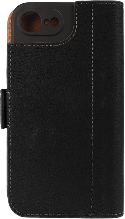 Genuine Pebbled Leather Wallet Book Case Compatible with iPhone 16e, iPhone 17e (6.1")