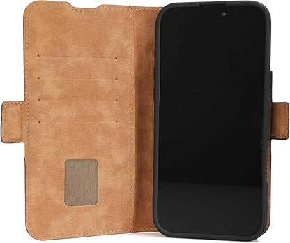 Genuine Pebbled Leather Wallet Book Case Compatible with iPhone 16 Pro Max (6.9")