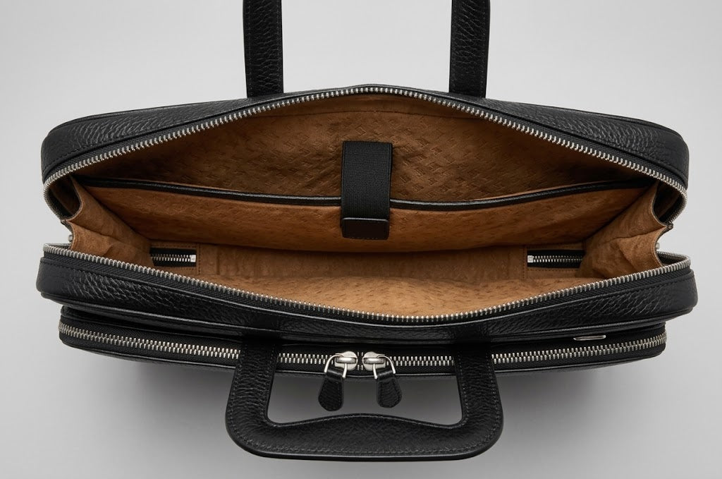 SENA Genuine Leather Messenger Bag Shoulder Briefcase for Macbook, Laptop, Notebook (Pebble Black, 15 Inch. Limited)