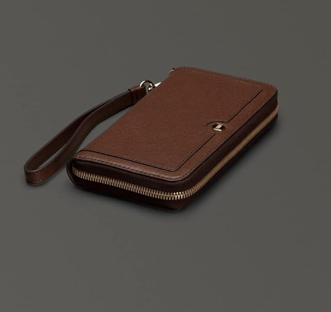 Ellie Zip Around Universal Genuine Leather Purse Wallet Phone Case iPhone 17/17 Pro/17e (Brown)