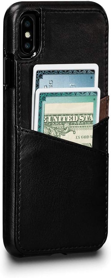 Sena Deen Lugano Leather Snap On Wallet Cell Phone Case for iPhone XS Max - Wireless Charging Compatible, Black,Saddle