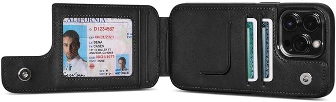 SENA Wallet Skin, Durable Quality Leather Bifold Card Slots Wallet Case for iPhone (Black, iPhone 13 Pro Max)