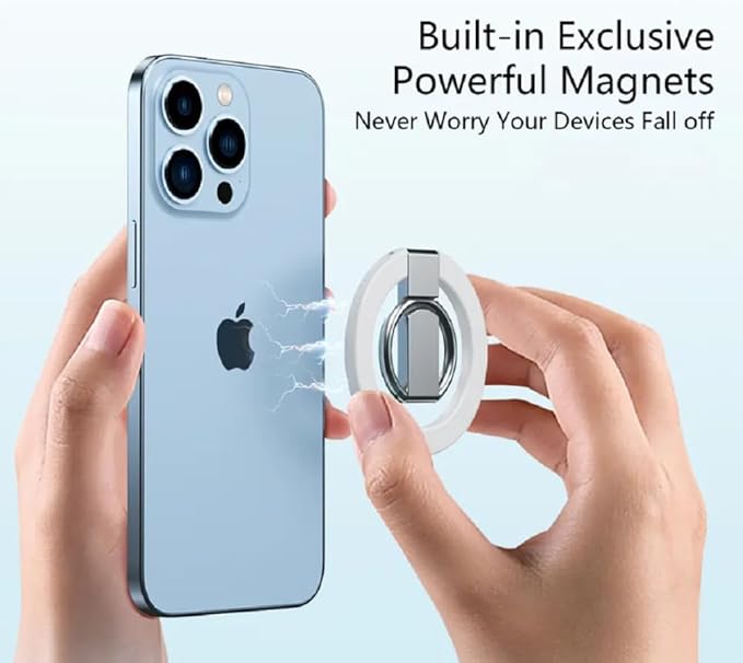 Magnetic Phone Ring Holder for Magsafe Finger Kickstand, 360° Rotation Metal Foldable Grip Car Mount Stand Compatible with iPhone 12/13/14/15 & Other Devices Use with Iron Ring
