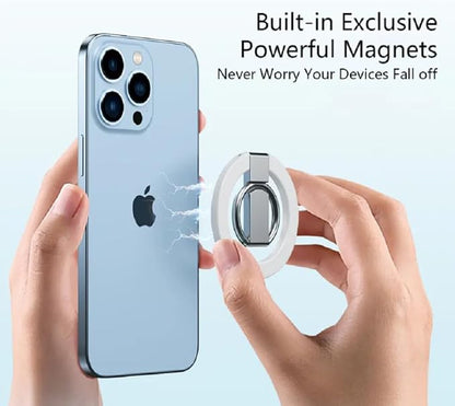 Magnetic Phone Ring Holder for Magsafe Finger Kickstand, 360° Rotation Metal Foldable Grip Car Mount Stand Compatible with iPhone 12/13/14/15 & Other Devices Use with Iron Ring
