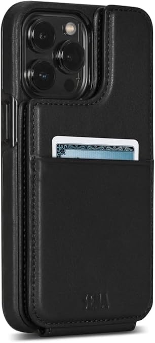 SENA Wallet Skin, Durable Quality Leather Bifold Card Slots Wallet Case for iPhone 13 Pro Max (Black)