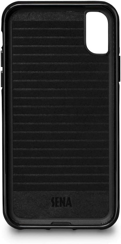 Sena Deen Lugano Leather Snap On Wallet Cell Phone Case for iPhone XS Max - Wireless Charging Compatible, Black,Saddle