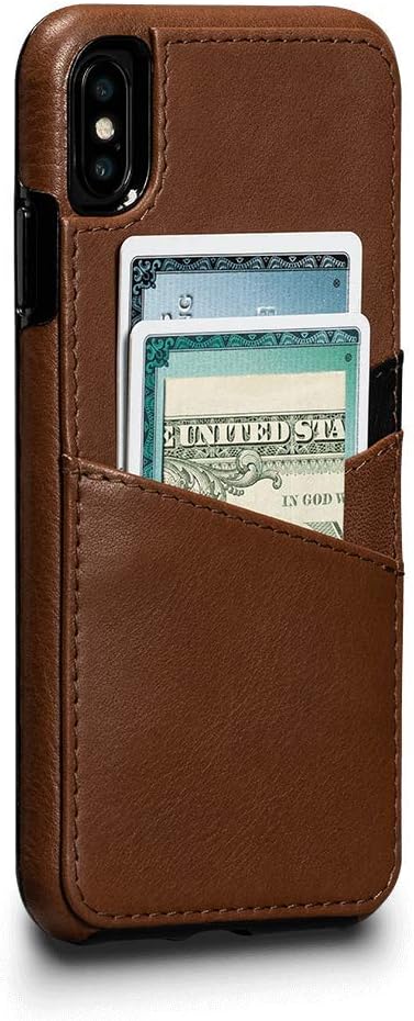 Sena Deen Lugano Leather Snap On Wallet Cell Phone Case for iPhone XS Max - Wireless Charging Compatible, Black,Saddle