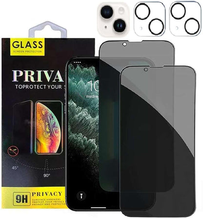 2 Pack, Privacy Screen Protector + 2 Pack Camera Lens Protector for iPhone 12 Pro Max, 14 Pro Max, 15, 16 Pro Max