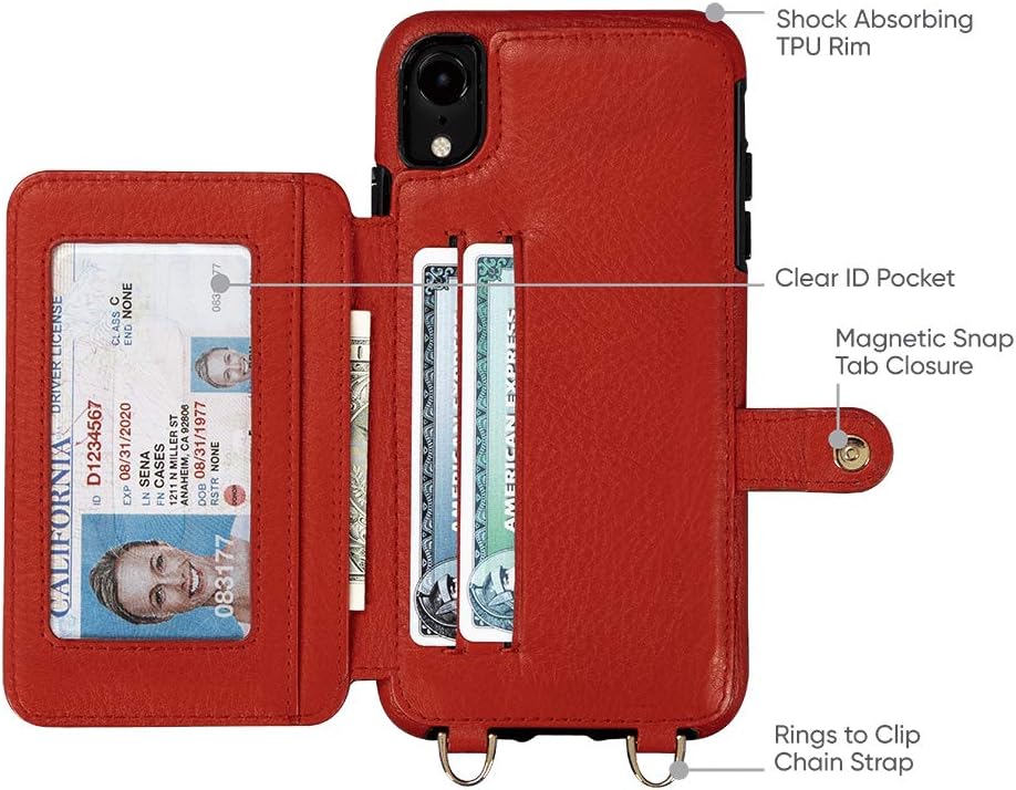 Sena Kyla Crossbody Snap On Cell Phone Case for iPhone X, XS, XS Max, XR- Wireless Charging Compatible, Red