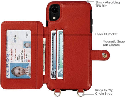 Sena Kyla Crossbody Snap On Cell Phone Case for iPhone X, XS, XS Max, XR- Wireless Charging Compatible, Red