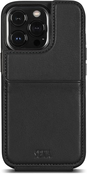 SENA Wallet Skin, Durable Quality Leather Bifold Card Slots Wallet Case for iPhone 13 Pro Max (Black)