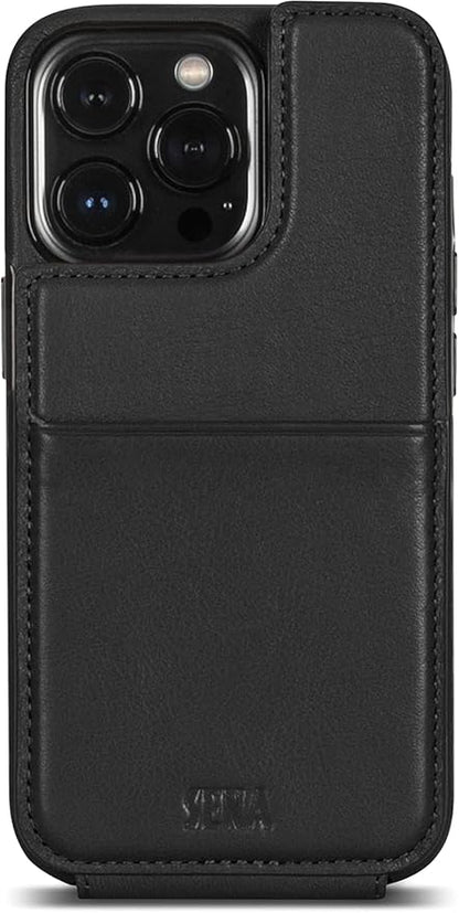 SENA Wallet Skin, Durable Quality Leather Bifold Card Slots Wallet Case for iPhone (Black, iPhone 13 Pro Max)
