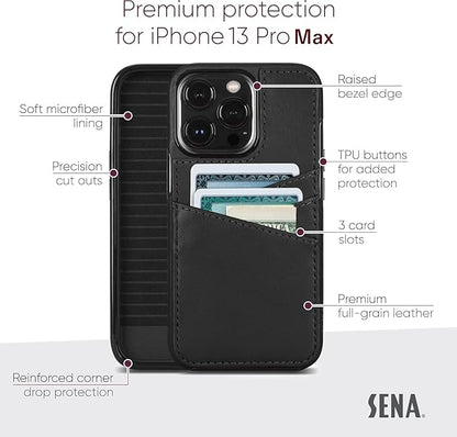 SENA Lugano Wallet Leather Case for iPhone 13 Pro Max (Black)