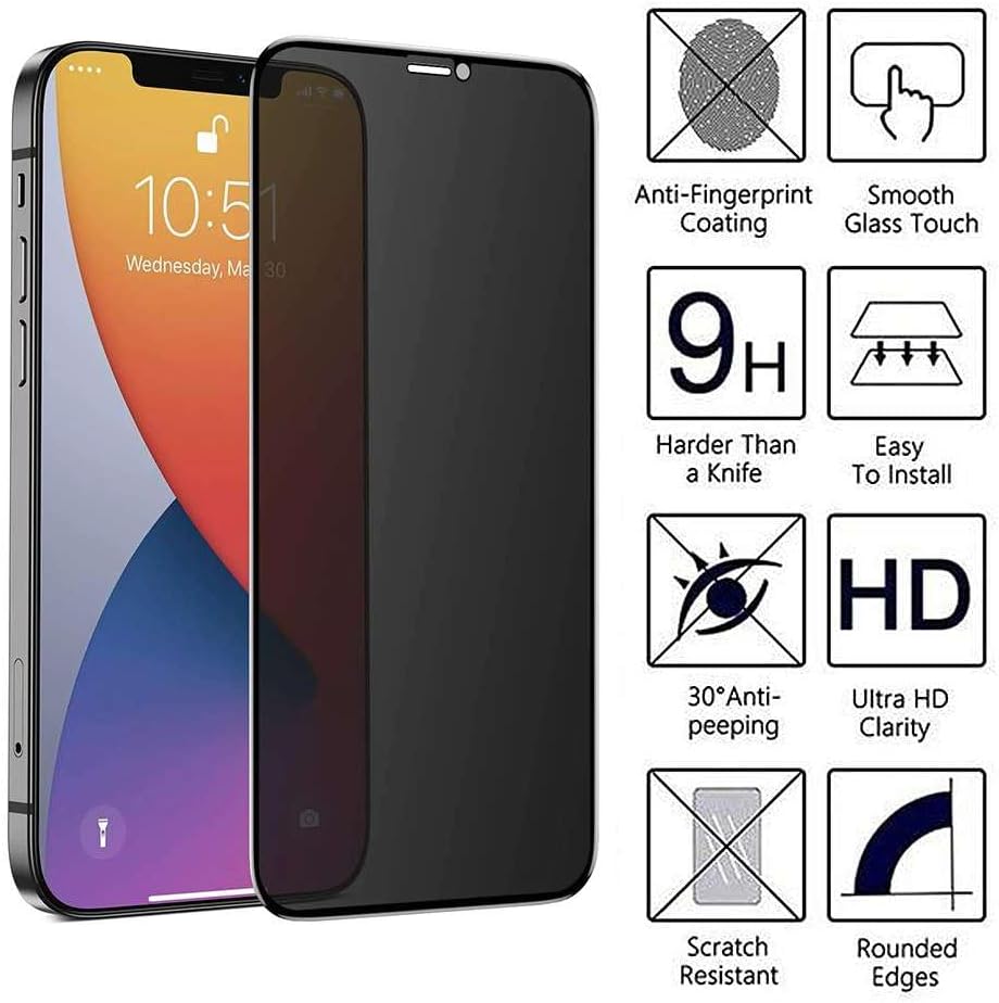 2 Pack, Privacy Screen Protector + 2 Pack Camera Lens Protector for iPhone 12 Pro Max, 14 Pro Max, 15, 16 Pro Max