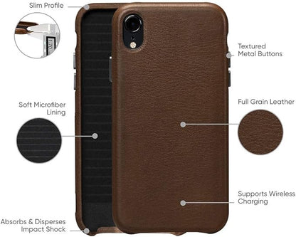 Deen Leatherskin Snap On Case iPhone XR - Wireless Charging Compatible - Saddle