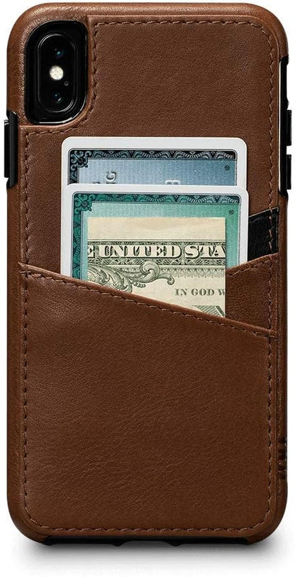 Sena Deen Lugano Leather Snap On Wallet Cell Phone Case for iPhone XS Max - Wireless Charging Compatible, Black,Saddle