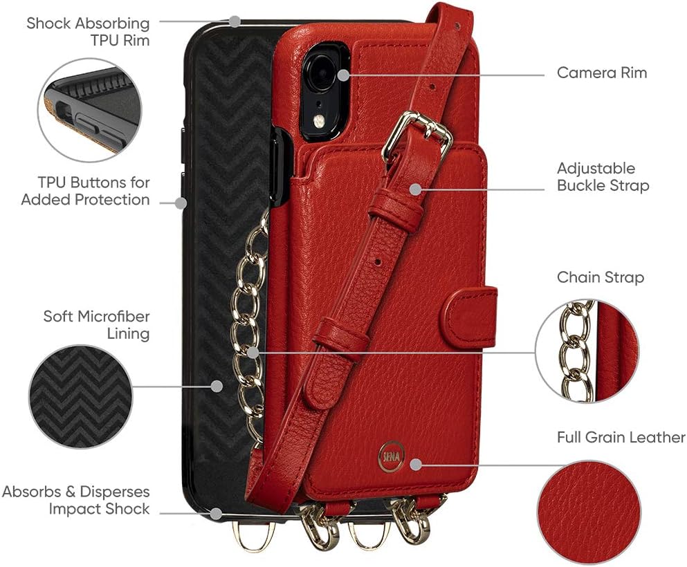 Sena Kyla Crossbody Snap On Cell Phone Case for iPhone X, XS, XS Max, XR- Wireless Charging Compatible, Red