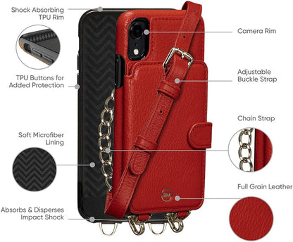 Sena Kyla Crossbody Snap On Cell Phone Case for iPhone X, XS, XS Max, XR- Wireless Charging Compatible, Red