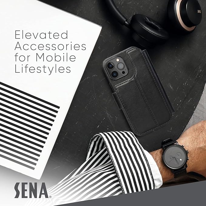 SENA Wallet Book Case, Leather Book Style Folio Wallet with Kickstand & Card Slots for iPhone 14/ 14 Pro