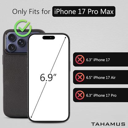 for iPhone 17 Pro Max (6.9") Genuine Pebbled Leather Book Case with Card Holder and Stand - Magnetic Flip Cover, Black