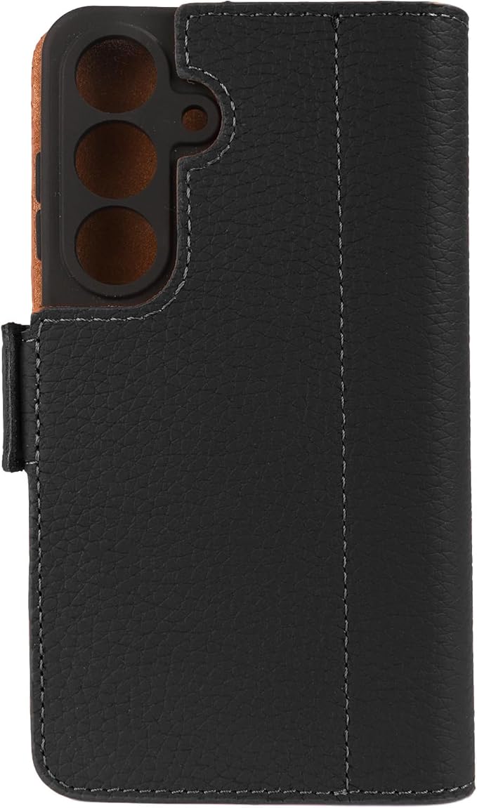 Genuine Pebbled Leather Wallet Book Case Compatible with Samsung Galaxy S25 (6.2")