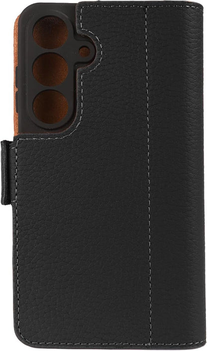 Genuine Pebbled Leather Wallet Book Case Compatible with Samsung Galaxy S25 (6.2")