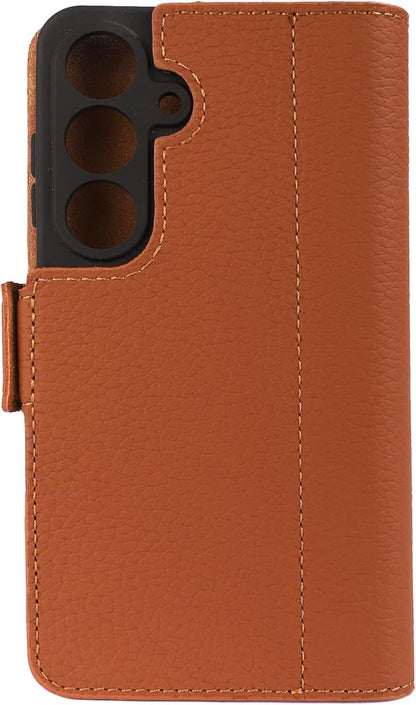Genuine Pebbled Leather Wallet Book Case Compatible with Samsung Galaxy S25 (6.2")