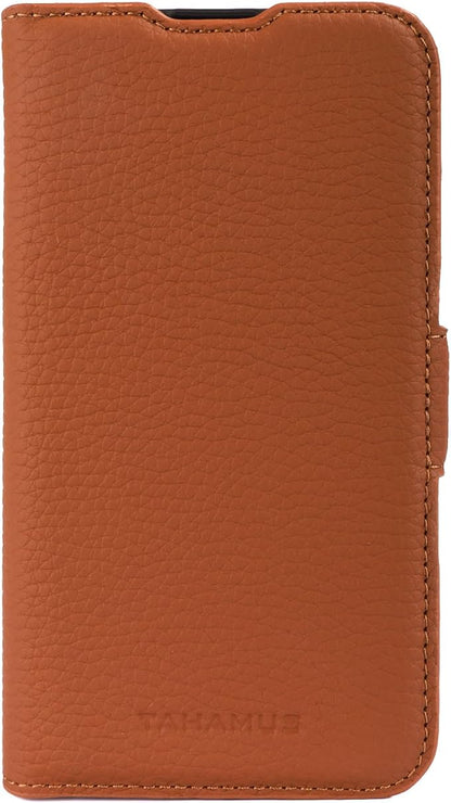 Genuine Pebbled Leather Wallet Book Case Compatible with iPhone 16 Pro Max (6.9")