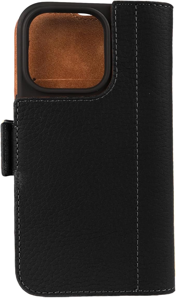 Genuine Pebbled Leather Wallet Book Case Compatible with iPhone 16 Pro (6.3")