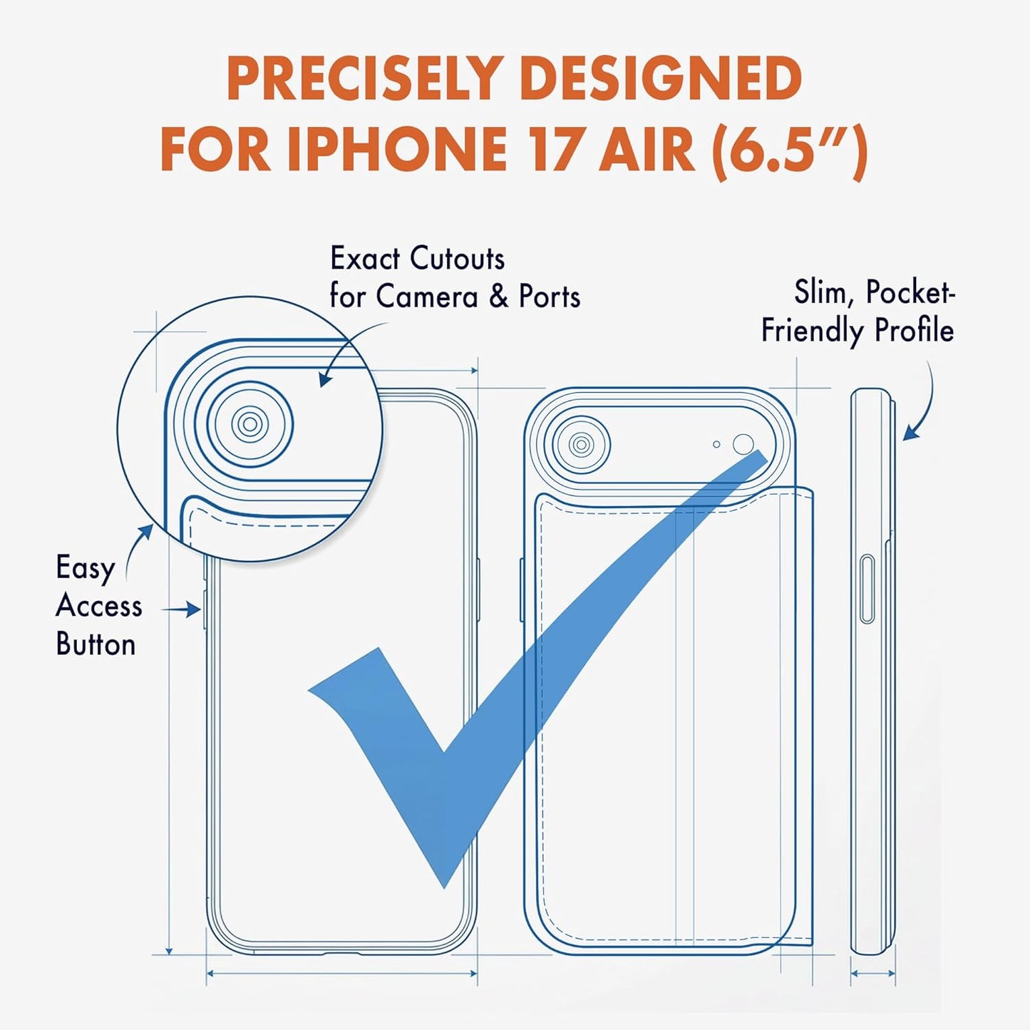 for iPhone 17 Air (6.5") Genuine Pebbled Leather Book Case with Card Holder and Stand - Magnetic Flip Cover, Black