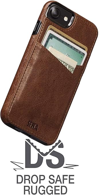 SENA Lugano Wallet, Genuine Leather Drop Safe Protection Card Holder Case for New iPhone SE 3 (2022) / 2020 / iPhone 8 / iPhone 7, Cognac