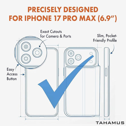 for iPhone 17 Pro Max (6.9") Genuine Pebbled Leather Book Case with Card Holder and Stand - Magnetic Flip Cover, Black