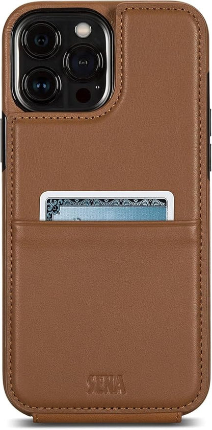 SENA Wallet Skin, Durable Quality Leather Bifold Card Slots Wallet Case for iPhone 13 Mini, Brown