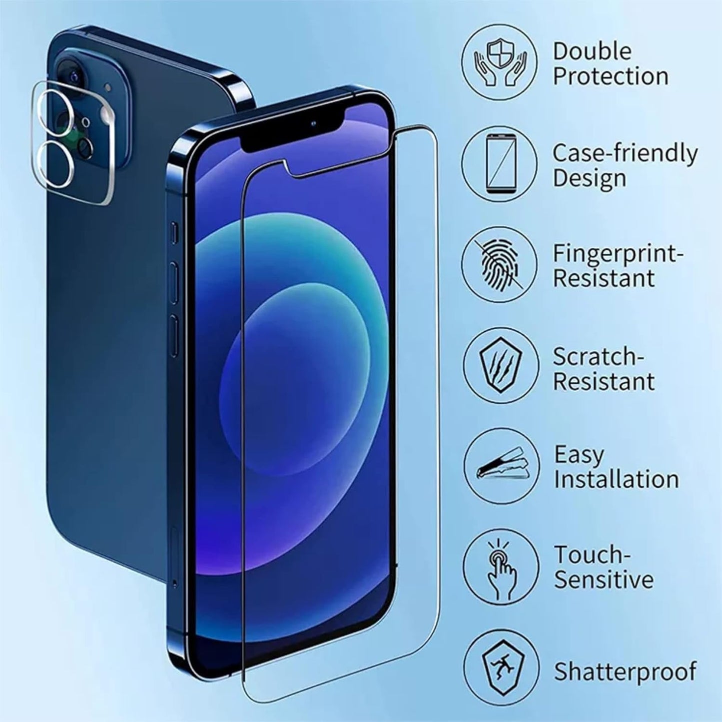 2 Pack Clear Screen Protector + 2 Pack Camera Lens Protector Case Friendly Tempered Glass Film for iPhone 16, 16 Pro Max