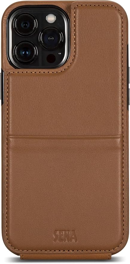 SENA Wallet Skin, Durable Quality Leather Bifold Card Slots Wallet Case for iPhone 13 Mini, Brown