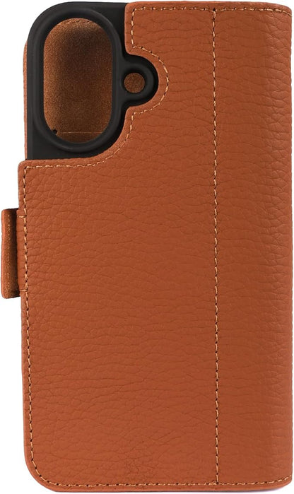 Genuine Pebbled Leather Wallet Book Case Compatible with iPhone 16 (6.1")