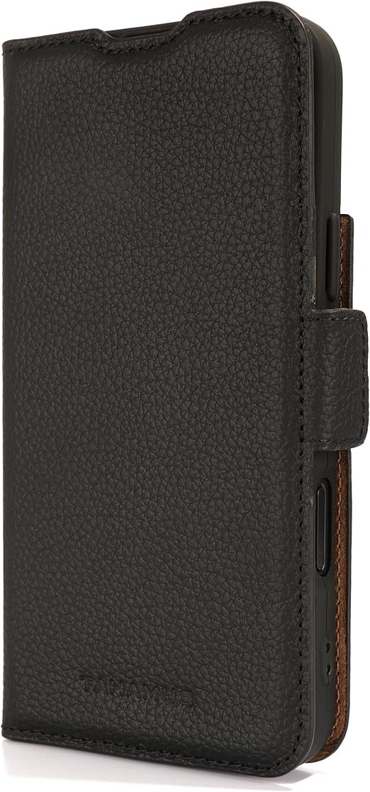 Genuine Pebbled Leather Wallet Book Case Compatible with iPhone 16 Pro Max (6.9")