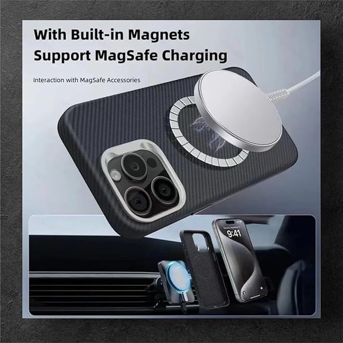 Magnetic for iPhone 16 Pro, 16 Pro Max, Carbon Fiber Design Texture Case - [Compatible with MagSafe] - Slim, Shockproof, Durable, Wireless Charging Cover, (6.3'', 6.9'')