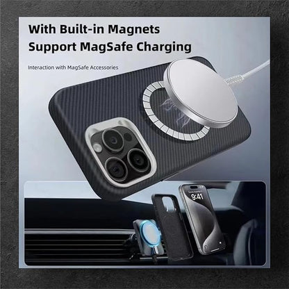 Magnetic for iPhone 16 Pro, 16 Pro Max, Carbon Fiber Design Texture Case - [Compatible with MagSafe] - Slim, Shockproof, Durable, Wireless Charging Cover, (6.3'', 6.9'')