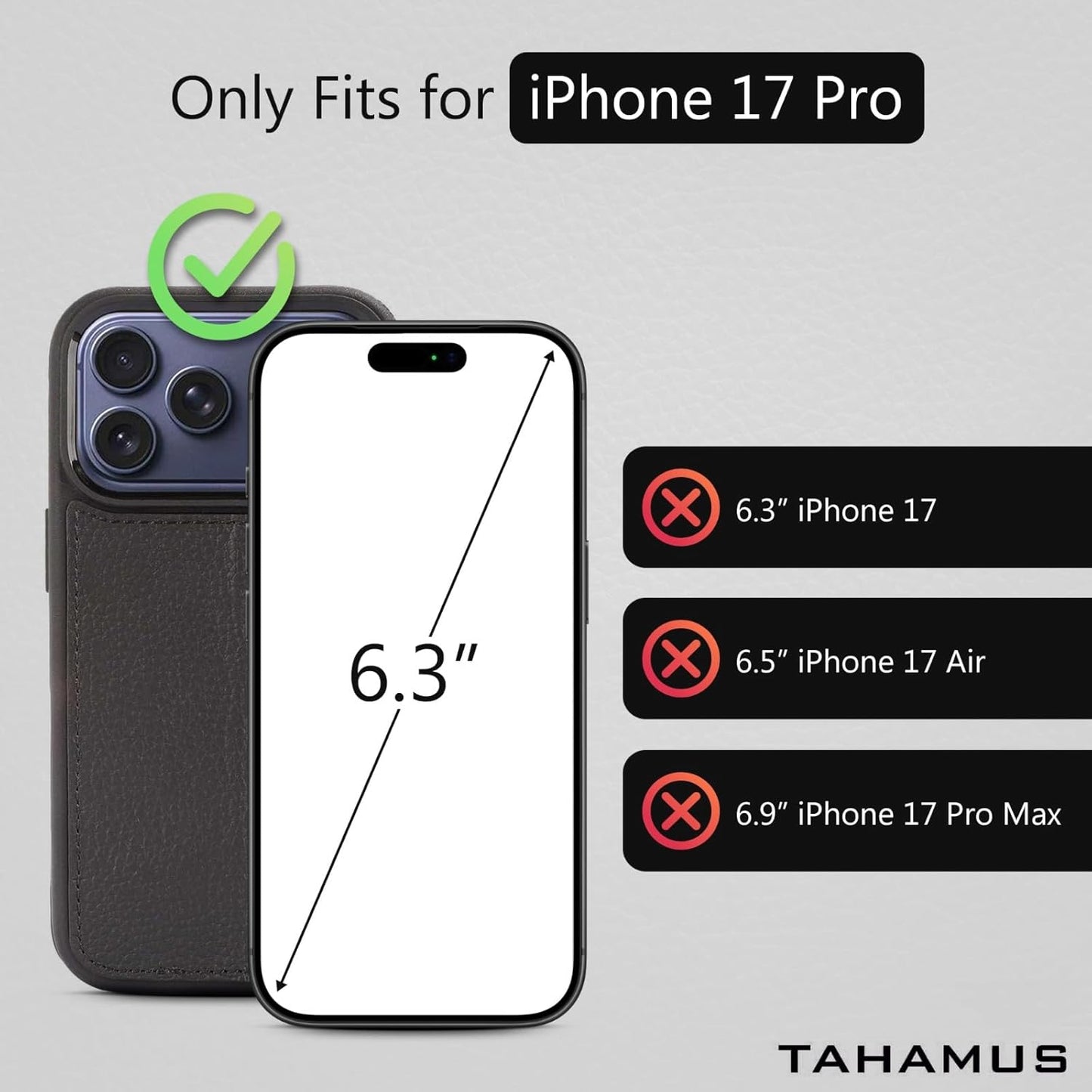 for iPhone 17 Pro (6.3") Genuine Pebbled Leather Book Case with Card Holder and Stand - Magnetic Flip Cover, Black