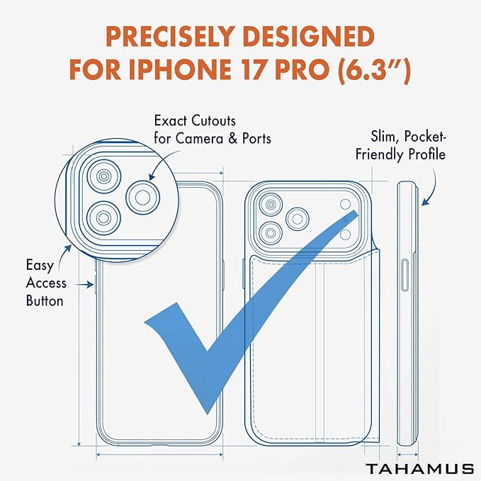 for iPhone 17 Pro (6.3") Genuine Pebbled Leather Book Case with Card Holder and Stand - Magnetic Flip Cover, Black